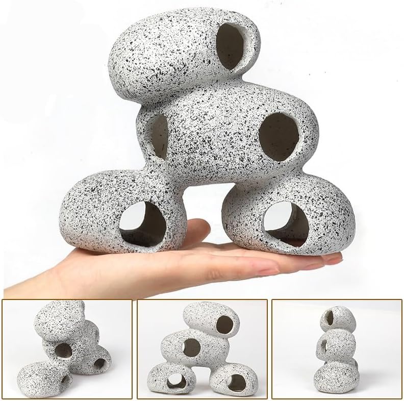 Aquarium Rock Decorations Resin Cichlids Rock with Artificial Moss Betta cave Betta Fish Tank Accessories Fish hides for Aquarium (Rock Cave)