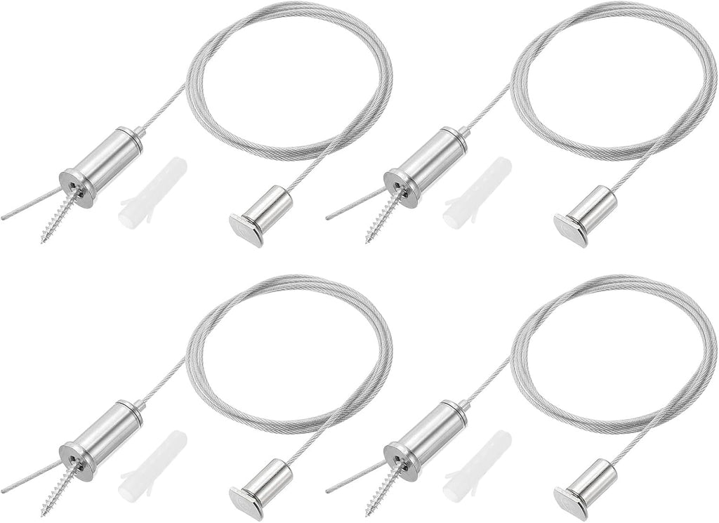 PATIKIL Ceiling Hanging Wire Cable Kit, 1m/3.3ft 4 Set Adjustable Light Suspend Cable Kit Panel Hanging Rope Clamp Slotted Round Nail for Pendant Light Fitting Aquarium Lights, Style 1