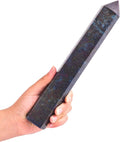 JIC Gem Large Blue Green Ruby Zoisite Healing Crystal Wand Point 6 Faceted Obelisk Tower Reiki Chakra Meditation Therapy 1.7-2.2 Lbs