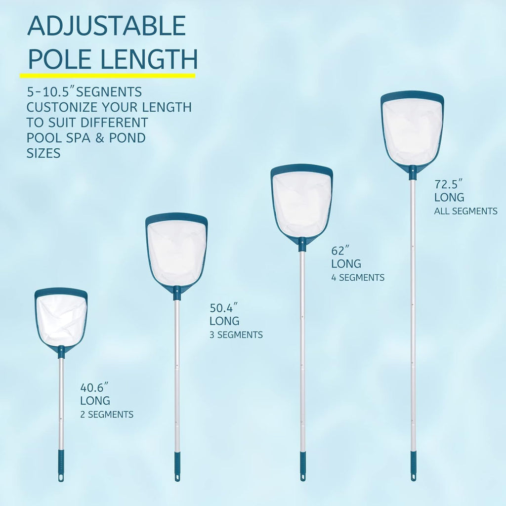 POOLWHALE Upgrades Swimming Pool Leaf Net Skimmer Rake with Adjustable Aluminum Pole and Nylon Medium Fine Mesh for Cleaning Swimming Pools, Hot Tubs, Spas and Fountains