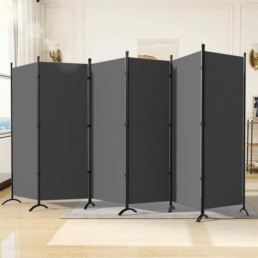Room Divider, 6 Panel Room Dividers and Folding Privacy Screens, 6FT Partition Room Office Wall Divider for Separation 200" W Fabric, Portable Freestanding Room Divider Wall (Grey)