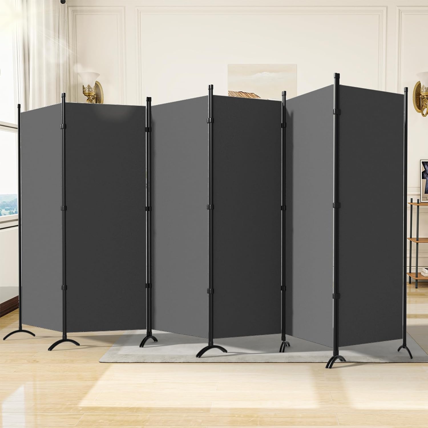 Room Divider, 6 Panel Room Dividers and Folding Privacy Screens, 6FT Partition Room Office Wall Divider for Separation 200" W Fabric, Portable Freestanding Room Divider Wall (Grey)