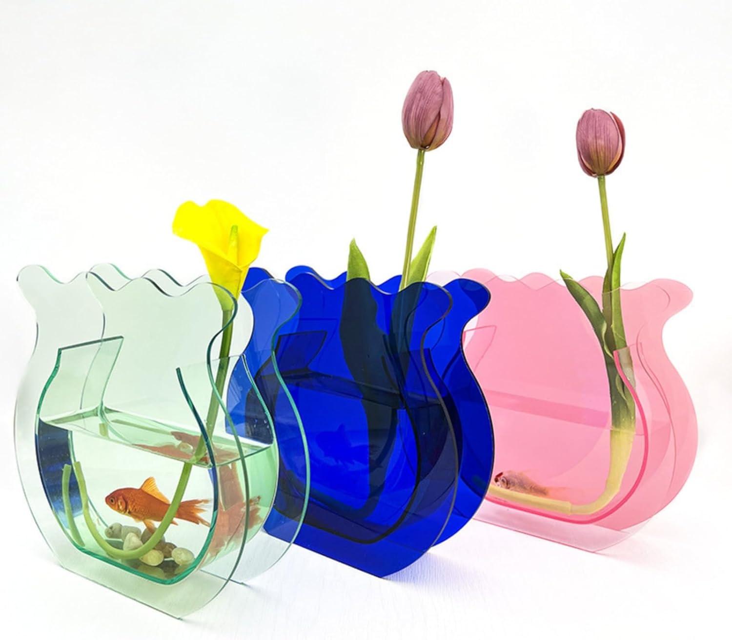 Mini Acrylic Fish Bowl Flower Vase for Small Fish or Plant, Light Cyan Dual-Purpose Acrylic Vase for Home or Office, Modern Bud Design Compact Décor (Light Cyan, Mini)