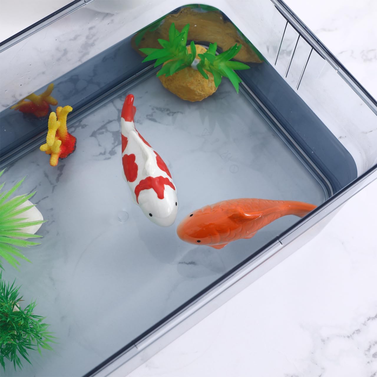 Milisten Ceramic Floating Fish, 2pcs Aquarium Floating Goldfish Koi Fish Floatable Figurines Realistic Fish Tank Fish, Tea Pet Decor, Fairy Garden, Pond Desktop Ornaments, 10.00X4.00X3.50CM