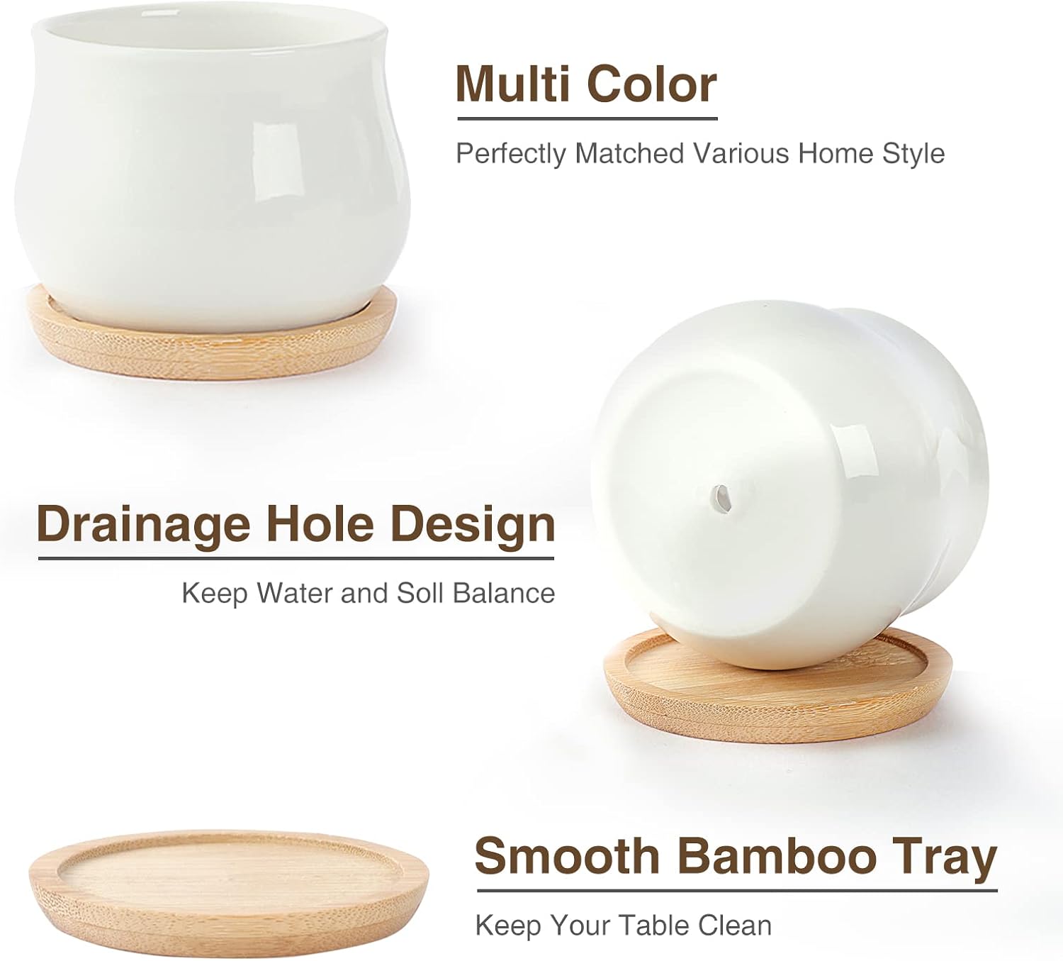 12 Pack Succulent Plant Pot, Mini 2.6 inch Ceramic Flower Planter Pot with Bamboo Tray, Small Pots for Plants, Plants Not Included （White, Black）