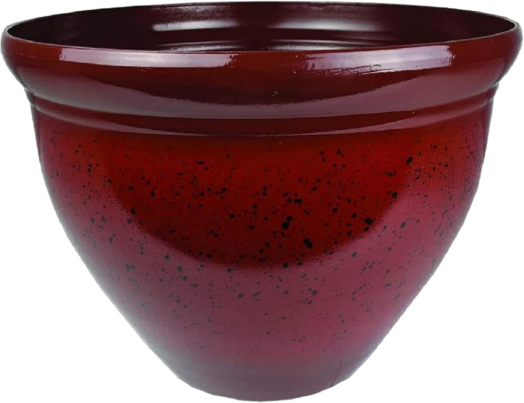 The HC Companies Pizzazz Decorative Round Flower Pots w/Ceramic Look - UV-Resistant Decorative Pot for Outdoor & Indoor Plant Pots - Modern Planter for Flower, Herbs (16” Warm Red, Pack of 1)