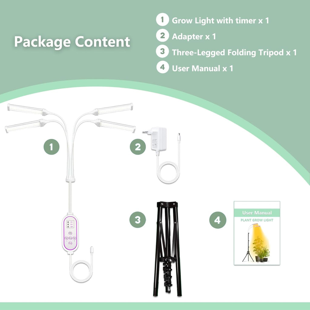 Grow Lights for Indoor Plants Full Spectrum, LED Plant Light with Stand, Adjustable Height, Plant Grow Lights with Auto 4/8/12/H Timer for Indoor Tall Plants(Stand-4 Head)