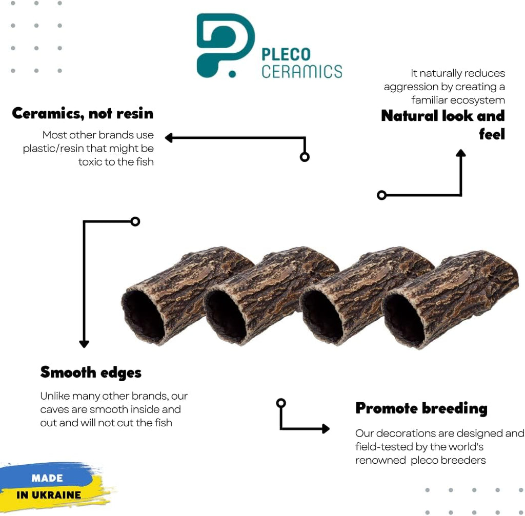 Plecoceramics Pleco Cave Natural Breeding Ceramic Decorations Fish Tank Aquarium Medium Size (4 pcs)