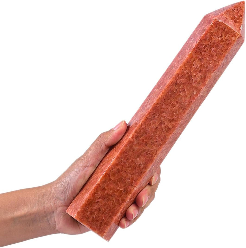 JIC Gem Extra Large Sunstone Obelisk Tower Points Natural Healing Crystal Wand 6 Faceted Sunstone Quartz Crystals Tower Wand Home Decor Reiki Chakra Meditation 3.0-3.5 Lbs