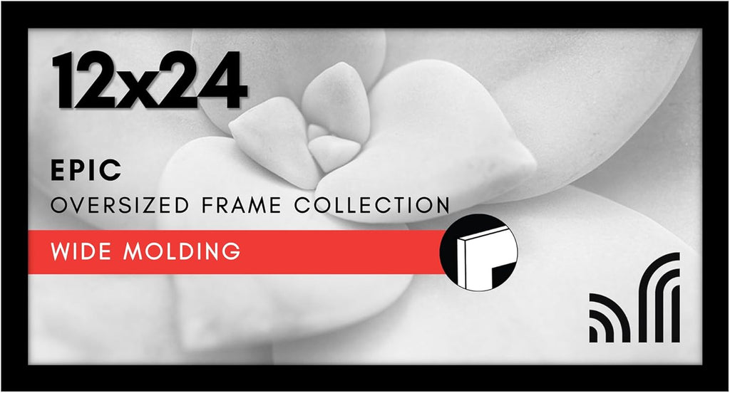 Americanflat 12x24 Picture Frame with Polished Plexiglass - Black Picture Frame - Wide Photo Frames Made of Engineered Wood for Vertical or Horizontal Wall Display - Epic Collection - Black