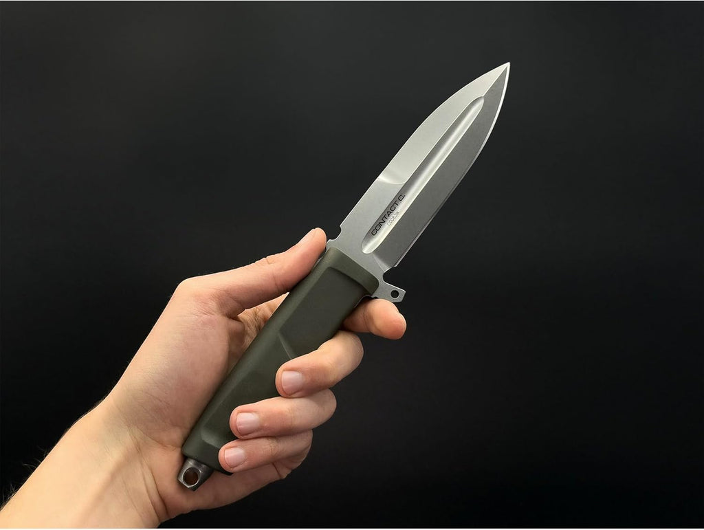 Extrema Ratio - Contact C (Ranger Green) Fixed Blade Knife, Böhler N690 Steel Blade Hardened to 58 HRC, Stone-Washed Finish, Full-Tang Design, Ergonomic Forprene Handle, Precision Handcrafted in Italy, Durable and Reliable
