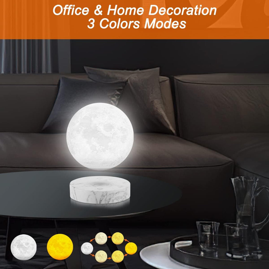 VGAzer Levitating Moon Lamp,Floating and Spinning in Air Freely with 3D Printing LED Moon Light Has 3 Colors for Unique Christmas Gifts,Room Decor (Marble Base 3 Colors)