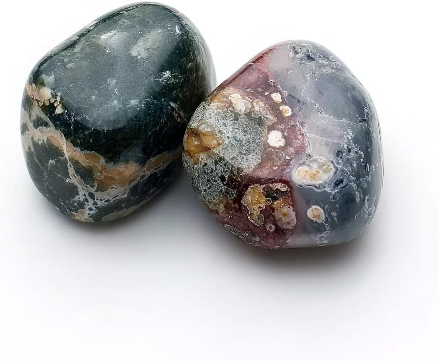 Polished Ocean Jasper Crystal Stones - 2 Pcs of 1.2" Worry Stone for Anxiety, Pocket Palm Stone Super Large Handpicked Natural Tumbled Gemstones for Meditation, Reiki, Chakra Healing, Home Decor