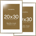 Homeforia 20x30 Picture Frame Bronze, High End Metal 20 x 30 Large Poster Frames with Mat 16 by 24 for Photo, 20x30 Brass Frame Matted to 16x24, 30x20 Hanging Frame, Tempered Glass, Wall Kit, Set of 2