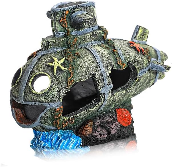 8.2 inch Submarine Realistic Shipwreck Decor for Aquarium - Resin Sunken Ship Ornament with Fish Hideouts, Fish Tank Accessories, Aquarium Ornaments, Fish Tank shipwrecks Submarine