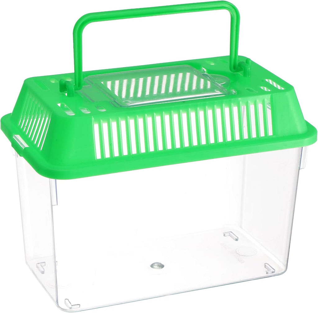 Portable Fish Tank Handheld Fish Tank,Plastic Mini Box Transparent Cutout Design, Plastic Aquarium with Handle for Turtle and Pet (Random Color Lid)