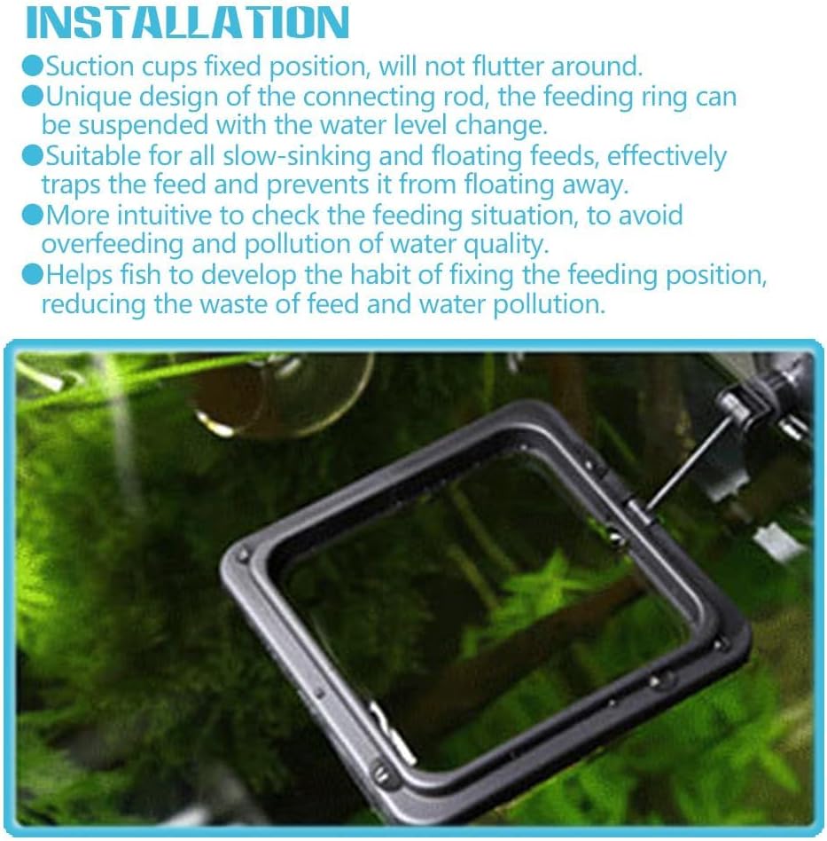 Fish Feeding Ring, Fish Safe Floating Food Feeder Circle Blue, with Suction Cup Easy to Install Aquarium, Square and Round Shape Fish Tank Towels - for Guppy, Betta, Goldfish, Etc (1 Square)