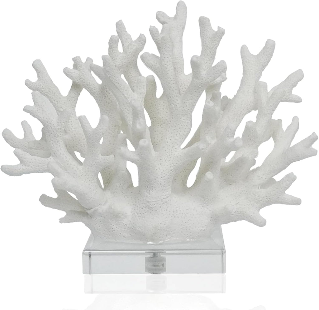 Coral Reef Ocean Decor, 6.3'' High x 7.5'' Width Artificial Resin Coral Reef Statue for Ocean Coastal Beach Nautical Themed Room Bathroom Decor for Home, RB1001W, White