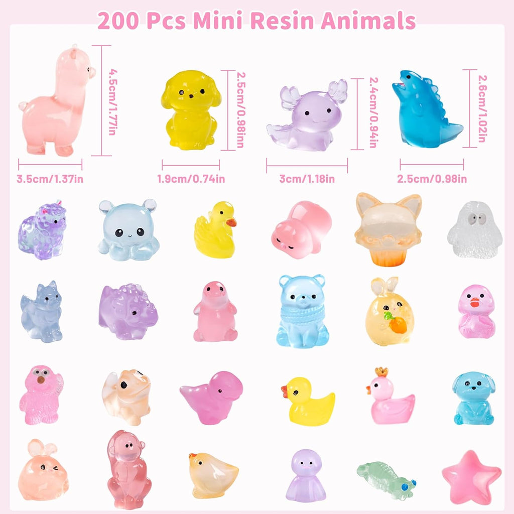 200 Pcs Luminous Mini Resin Animals Tiny Resin Animals Figures to Hide Glow in The Dark Miniature Ducks for Micro Landscape Dollhouse Potted Aquarium Fairy Garden DIY Decor