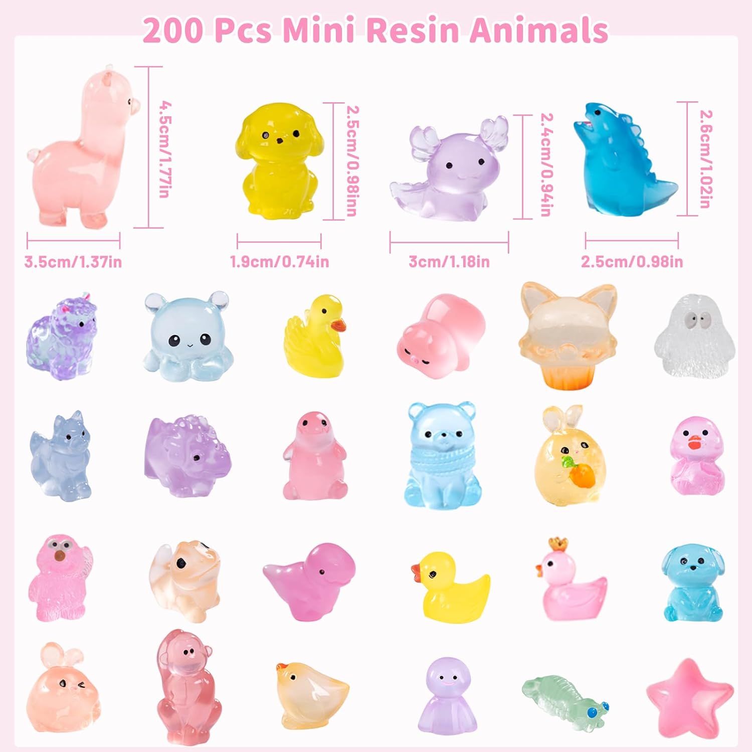 200 Pcs Luminous Mini Resin Animals Tiny Resin Animals Figures to Hide Glow in The Dark Miniature Ducks for Micro Landscape Dollhouse Potted Aquarium Fairy Garden DIY Decor