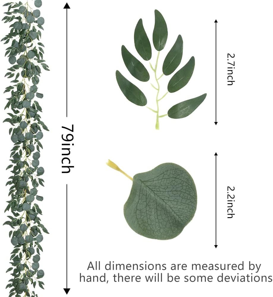 3 Strands Artificial Vines Kit, 78" Silk Eucalyptus Ivy Garland Green Leaves Natural Odorless, Fake Greenery Hanging Plants Decoration for Home, Bedroom, Wall, Party, Wedding Decor