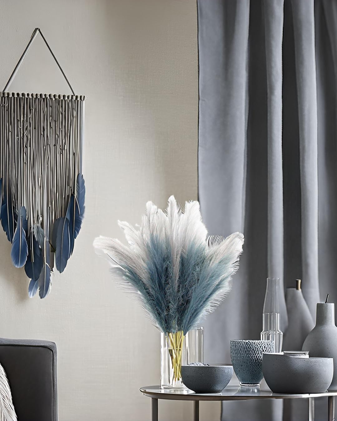 UiiziC Faux Pampas Grass Dried Fluffy 6pcs 37.5" Artificial Ascendant Grass for Vase Fillers Wedding Party Bouquets Home Hotel Centerpieces Decor (Dusty Blue and Gray)