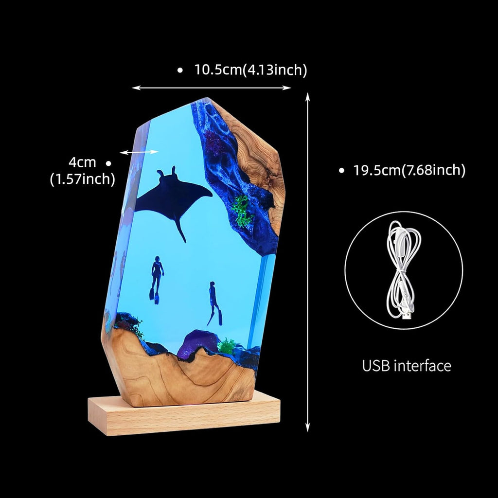 Epoxy Resin Lamp, Ocean Night Light,Artistry Home Decor Bedside Nightlight, Unique Resin Lighting, Nightstand Decorations for Bedroom, Suitable for Holidays(A Devilfish)