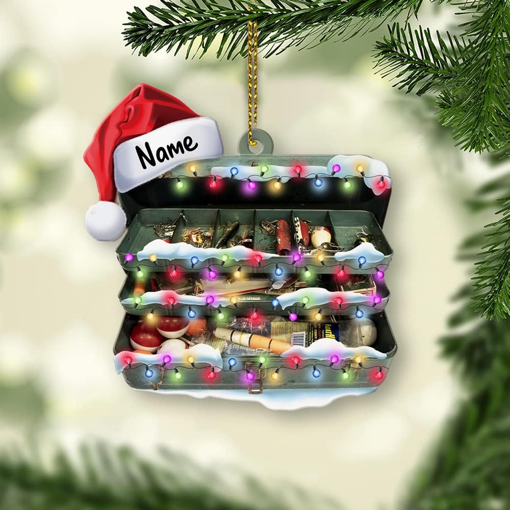 Fishing Tools Box Personalized Fishing Christmas Ornament Fish Ornaments for Christmas Tree Bass Fish Ornaments Fishingman Decor Flat 2D Hanging Tree Fisherman Dad Gift 16