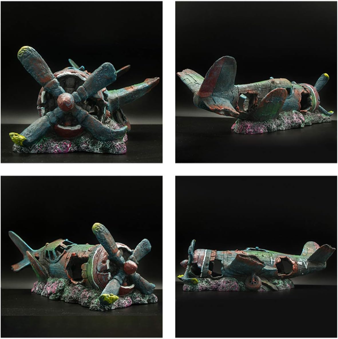 Fish Tank Decoration Fighter Vintage Airplane Ruins Submarine Landscape Fish Shrimp Shelter Cave Hideout Resin Aquarium Decor Turtle Tank Decoration