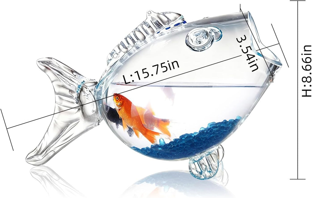 Fish Shaped Fish Bowls - Goldfish-Shaped Design Thickened High Transparency Glass Aquarium Tank for Small Fish Easy Setup for Office Desk & Bedroom Decor Home Pet Lovers（L）
