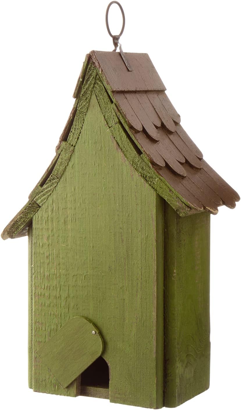 Glitzhome Birdhouses for Outdoors, Hand Painted Garden Hanging Wooden Bird House with Single Roof for Outside, Country Cottages for Bluebird Swallow Sparrow Hummingbird Finch Cardinals Cedar, Green