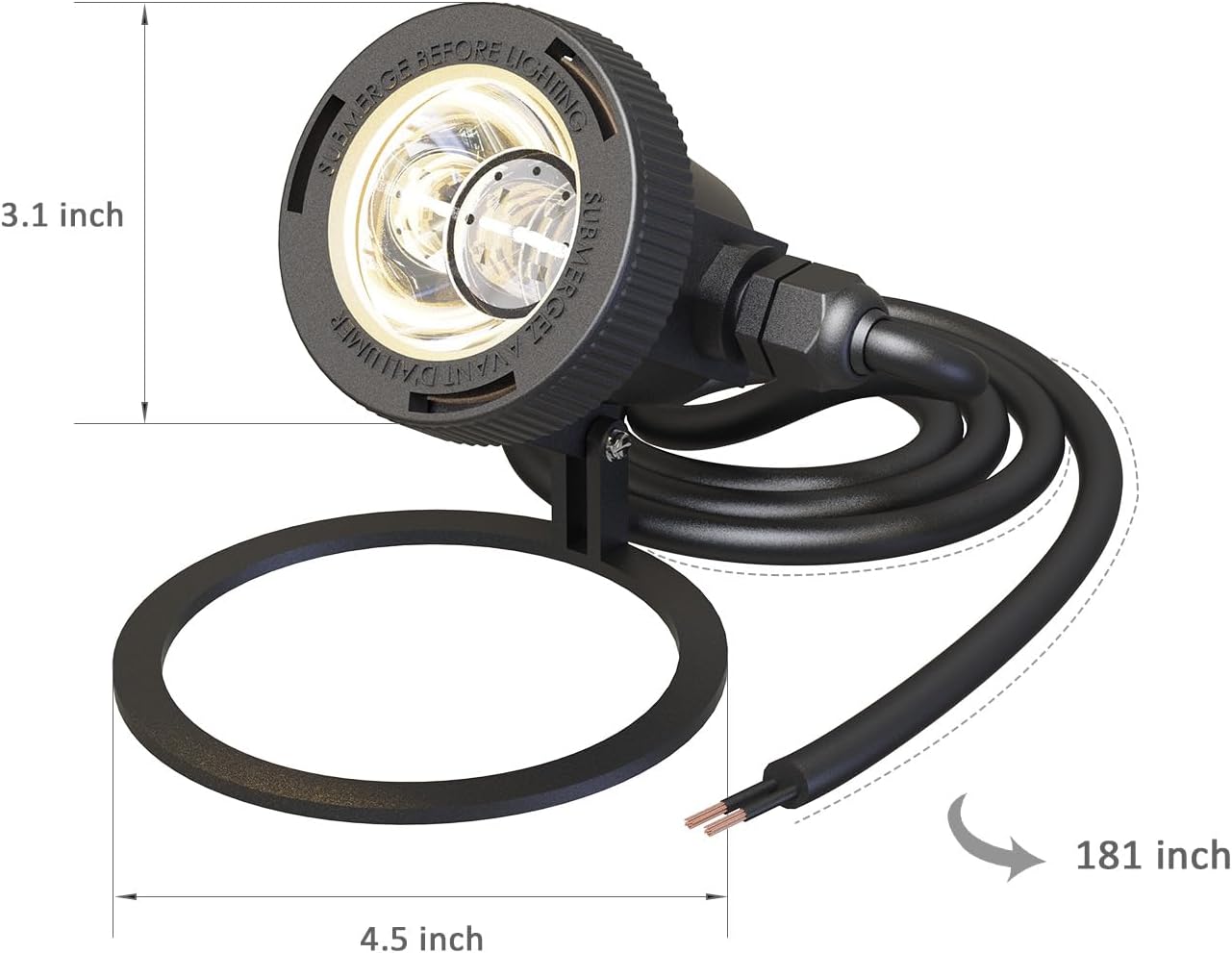 Low Voltage Pond Lights 2PK Landscape Lighting Submersible Light 2900K Warm White 5.4W 135 Lumens Underwter Lights Floodlight with 15FT Wire for Swimming Pool, Fountain, Pond