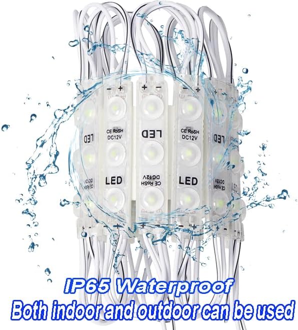 LED Module, 200pcs 100 Ft 3 LED Sign storefront Lights Module White Super Bright 2835 SMD IP65 Waterproof for Advertising Signs with Tape Adhesive Backside (White Light,NO Power Supply)