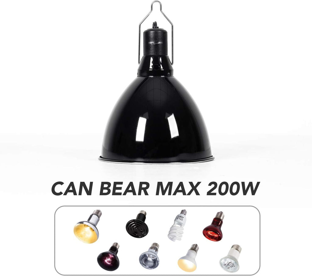 REPTI ZOO 8.5 inch Reptile Light Fixture 200W 2 in 1 E26 Base with Removable Ceramic Socket with On Off Toggle Switch in Black,Aquarium Dome Reptile UVB Light Socket Fixture (Without Bulbs)