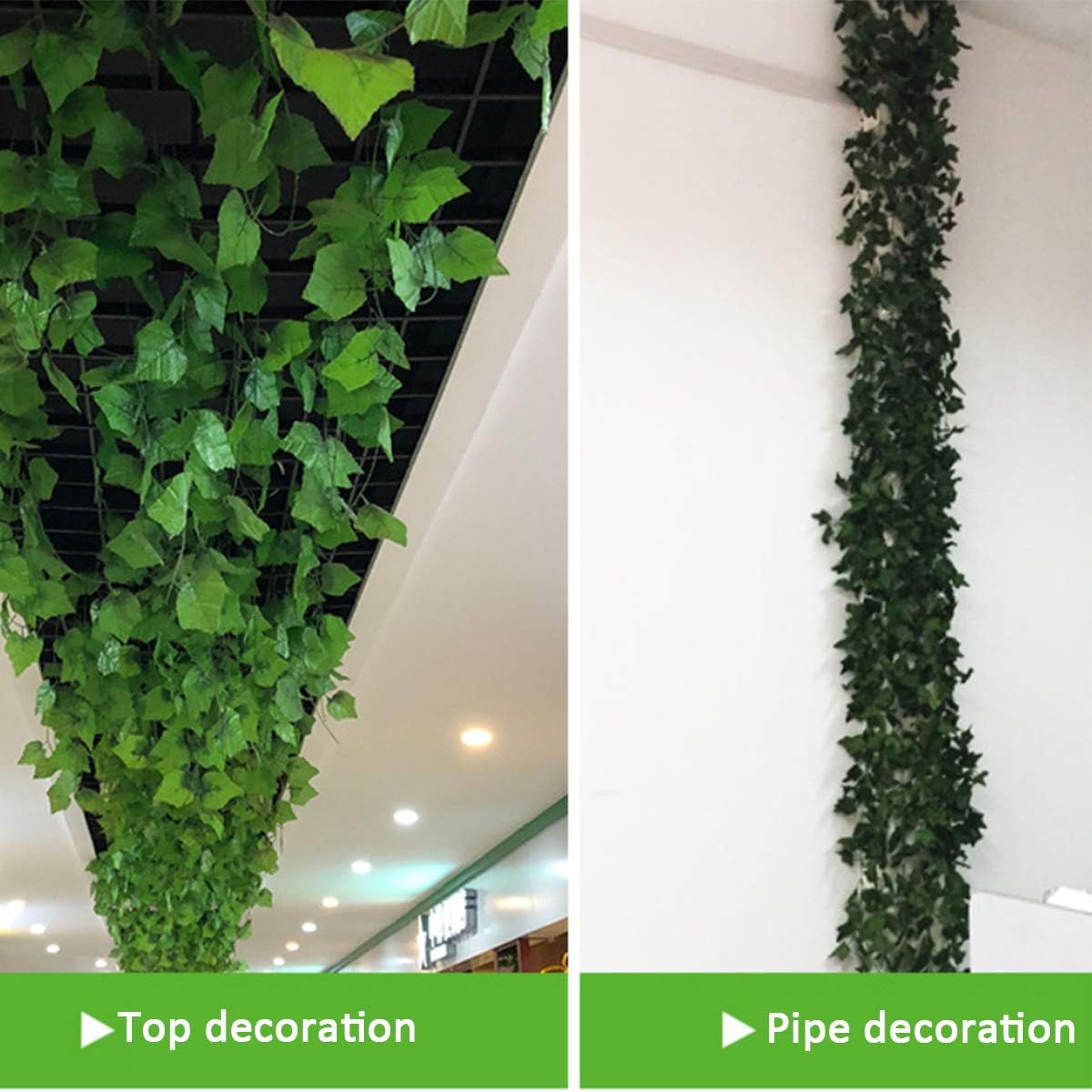 Epipremnum Aureum Leaves, Green Vines Fake Plant Vine Leaves, Hanging Fake Vine Leaves, Home Kitchen Garden Office Wedding Wall Decor (Pack of 12 86 Inch Fake Plants)