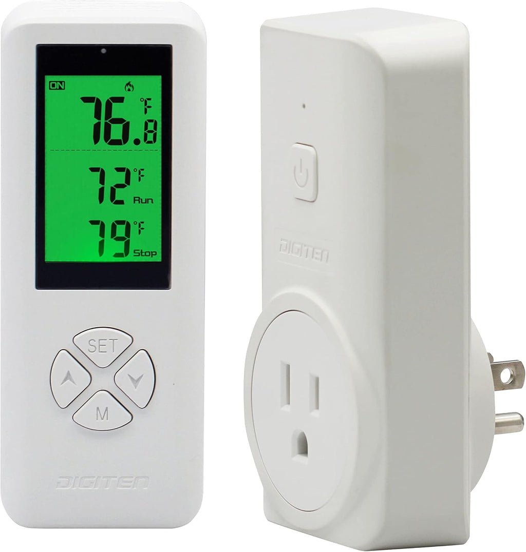 WTC100 Wireless Temperature Controller Digital Plug-in Thermostat Outlet Remote Control Heating Cooling Mode for Window A/C Fan Heater Greenhouse Homebrewing Reptile (Built-in Temp Sensor)