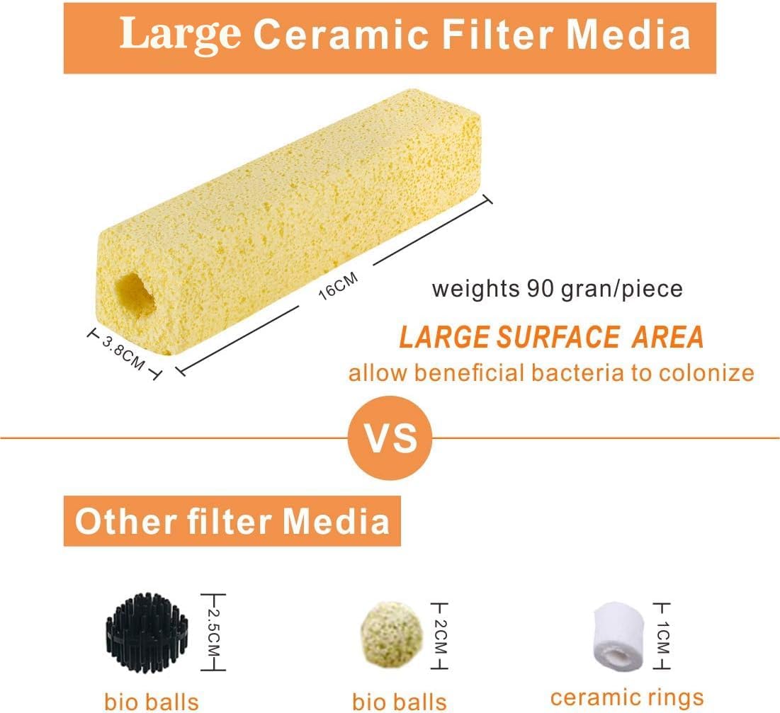 hygger 6.2-Inch Long Aquarium Bio Media Ceramic Filter Media Blocks for Sump Tank Pond Saltwater Aquarium Fish Tank Biological Media (7.9 lbs,40-Pack)