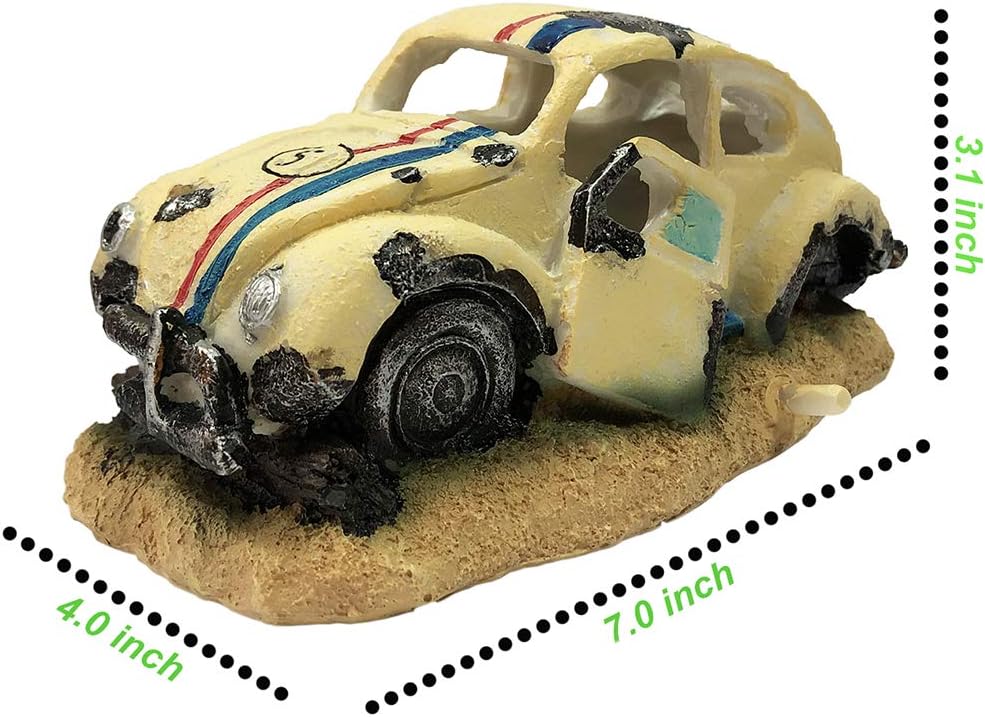 SLOCME Aquarium Bubble Wreck Car Decorations - Fish Tank Bubble Car Decor for Air Bubbler Oxygen Pump，Resin Material Car Decor