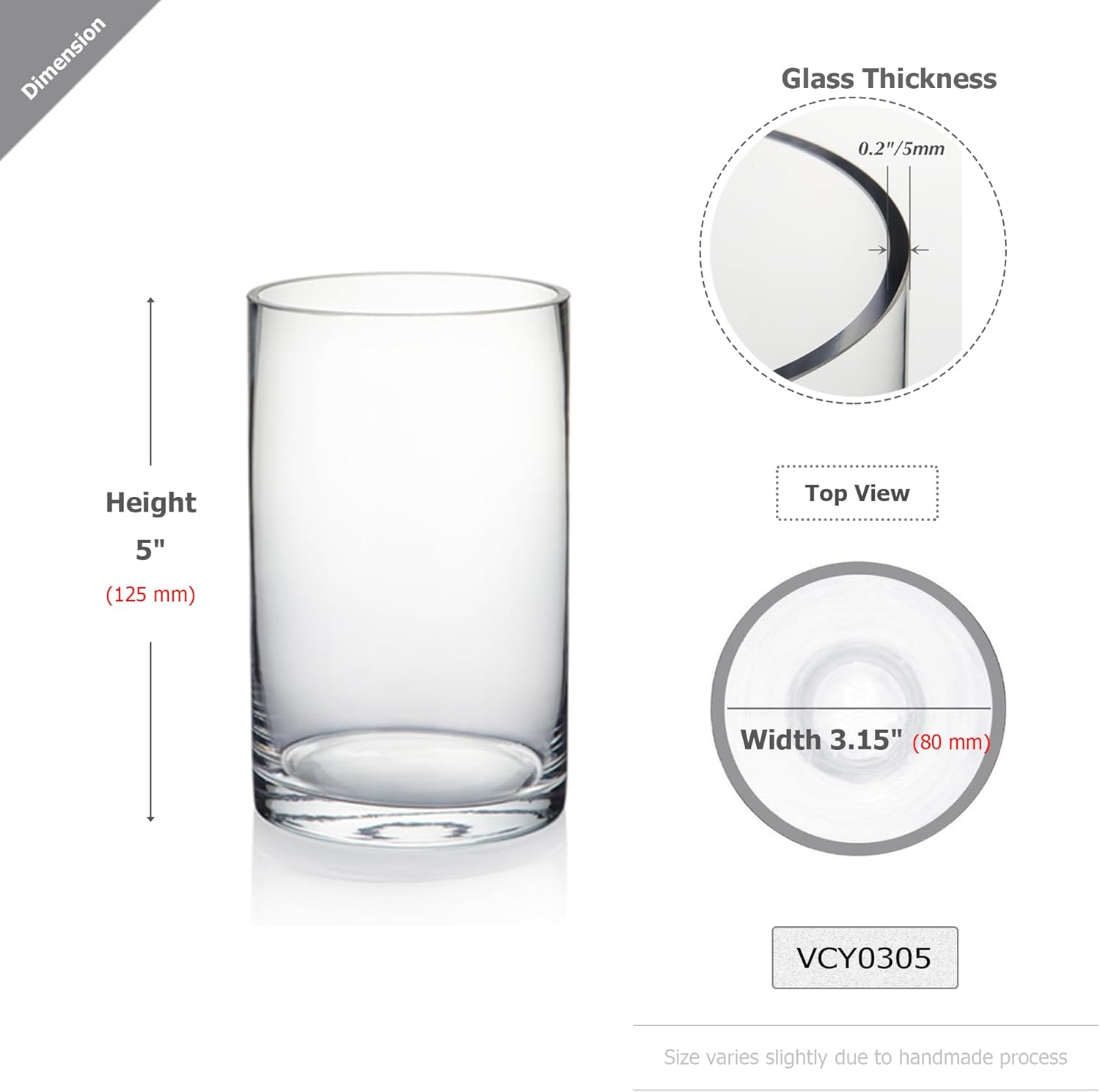 WGVI Quality Thick Clear Cylinder Glass Vase, 3" W x 5" H, Floral Container, Glass Candle Holder, Flower Vases, Wedding Centerpiece, Table Top Home Décor Accent, in Bulk Wholesale, 18 Pieces