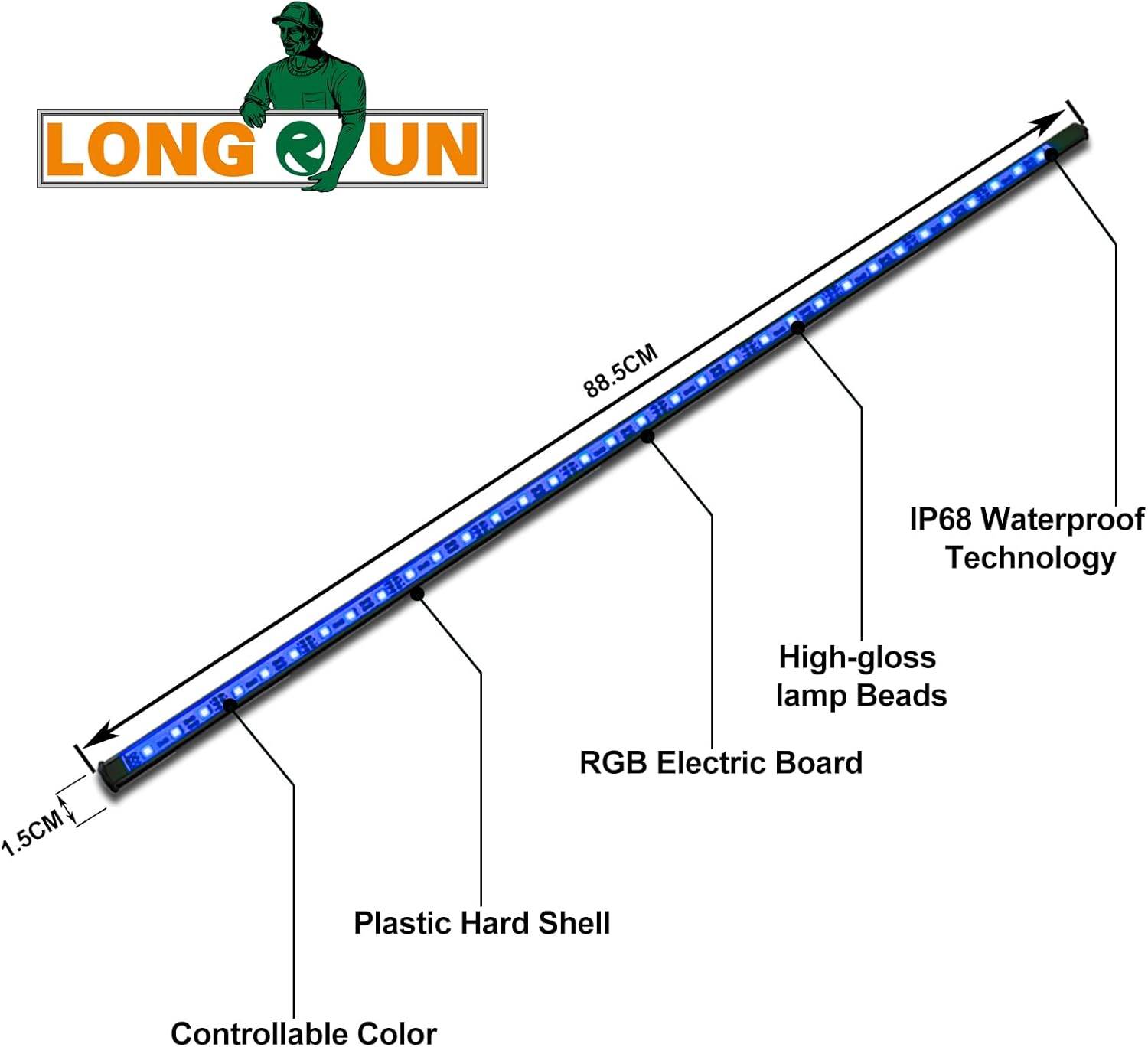 Longrun LED Strip Color Changing Garden Show Lights for Pond Spillway Waterfall, APP Control Waterproof Lighting Bar for Home Decoration Pool Fountain Landscape Lighting, Aquarium-34.85"