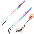 2 Pcs Stainless Steel Reptile Feeding Tongs with Rubber Tip, Straight Curved Tweezers, Aquarium Tweezers, Feeder Tools for Bearded Dragon, Lizards, Terrarium Supplies (10.6 Inch, Color)