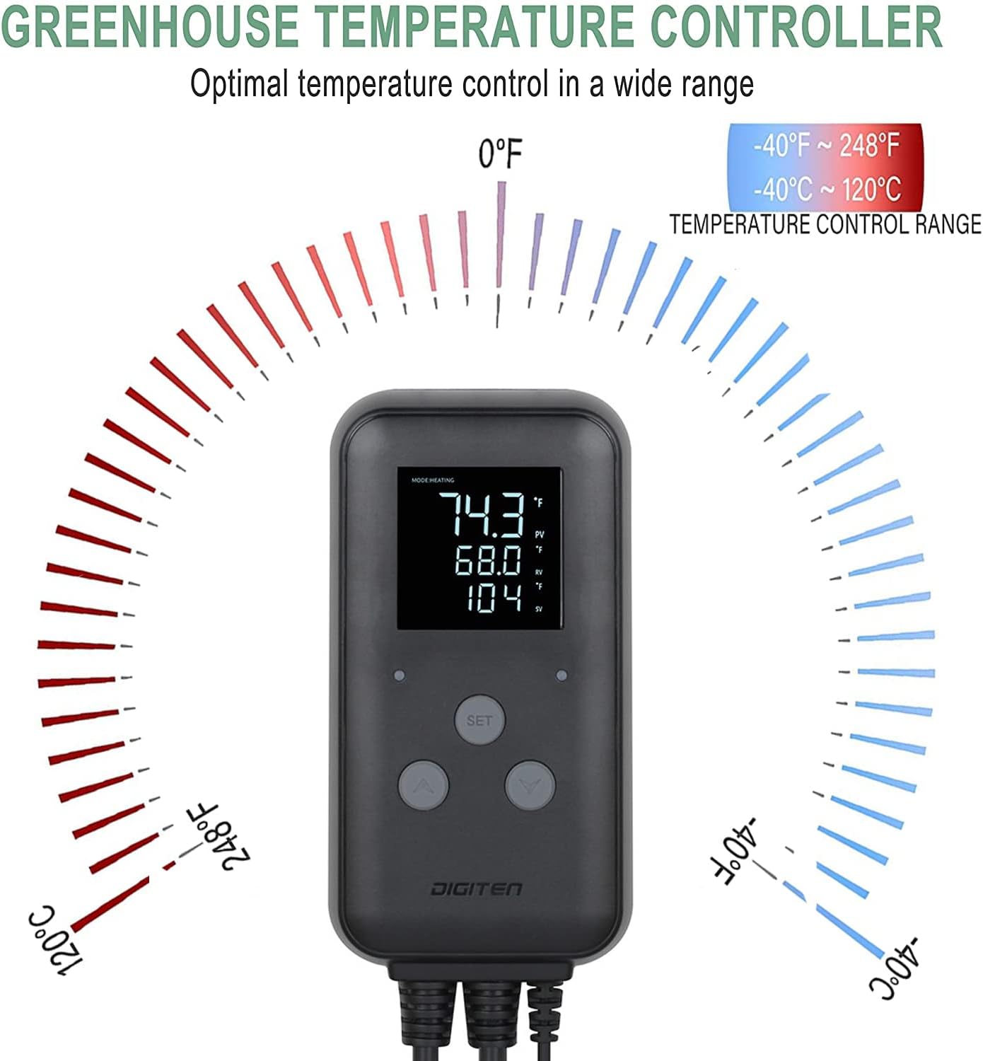 Reptile thermostat, Greenhouse Temperature Controller, Digital Waterproof Thermostat for Home Brewing Fermentation Breeding Incubation Greenhouse Terrarium, Heating & Cooling Outlet 110V 15A 1650W