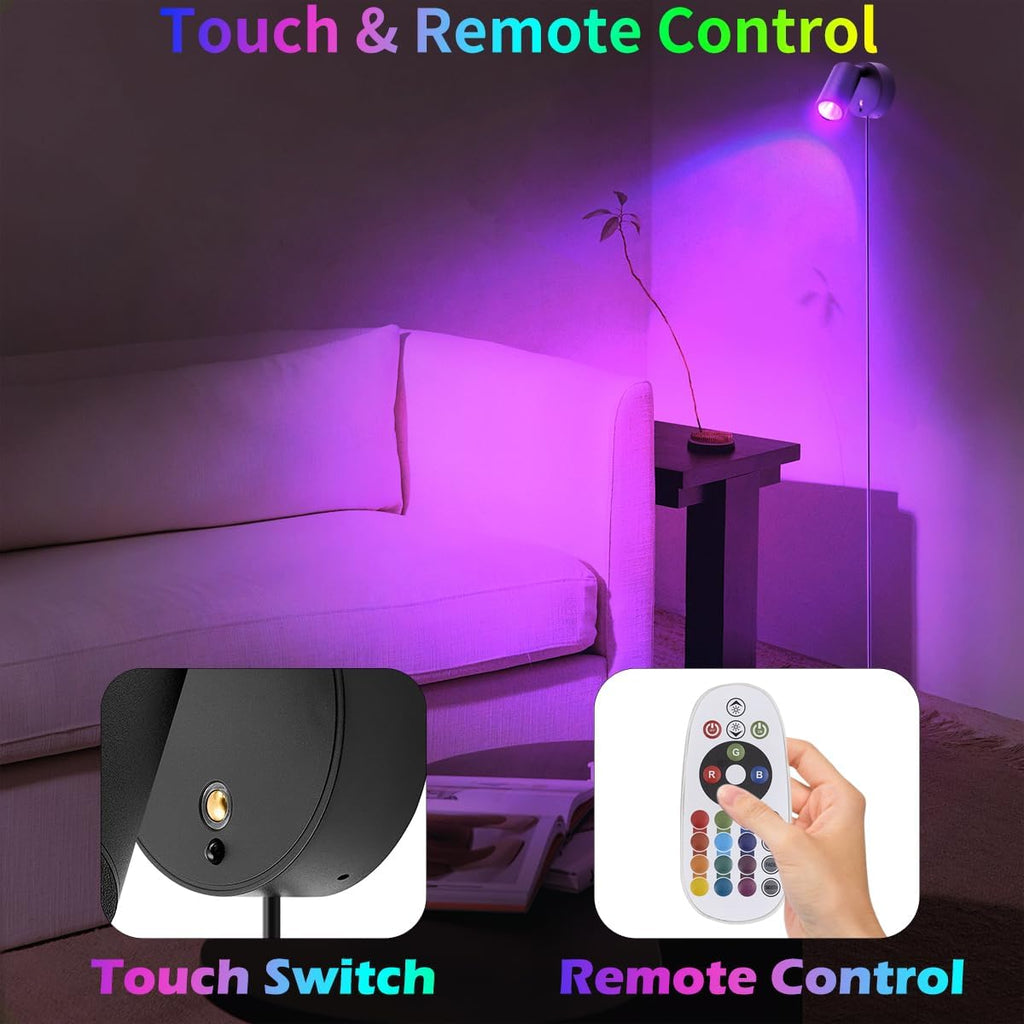 Spot Light with Remote Control Indoor, RGBW Color Changing Wall Light, Mini Spot Lights for Plant, Painting, Artwork, Accent Lighting 2 Pack (Black)
