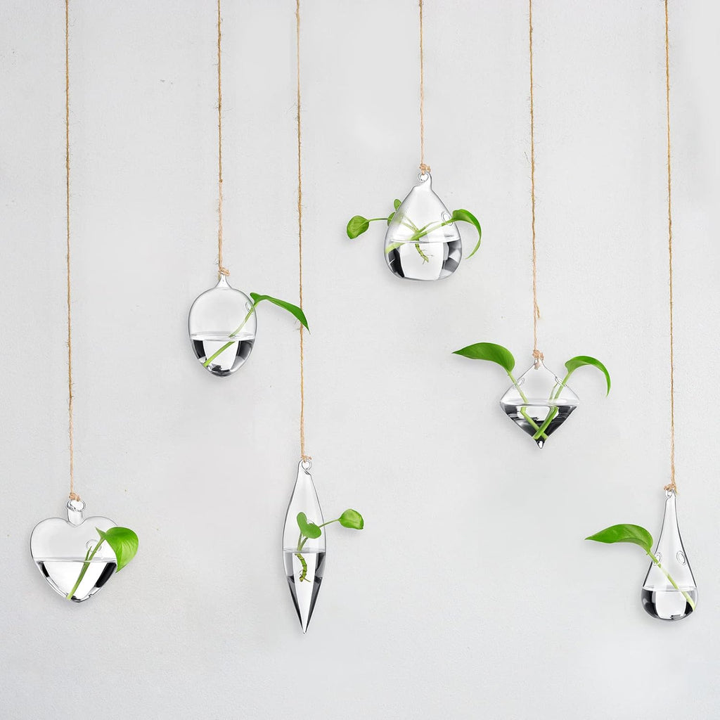 Zopeal 12 Sets Wall Hanging Glass Planter Greenhouse Terrarium Propagation Station Wall Vase Container Watering Squeeze Bottle with Rope and Hook for Hydroponic Plant Flower Home Decor (Classic Style)