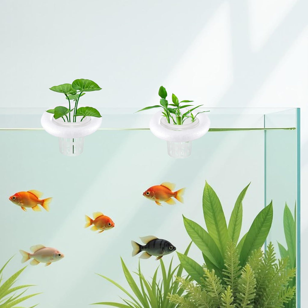 4 PCS Floating Aquarium Plant Holder, Aquarium Planting Baskets with White Foam Floating Ring, Fish Tank Hydroponic Basket for Aquatic Plant Cultivation and Landscaping Decorations