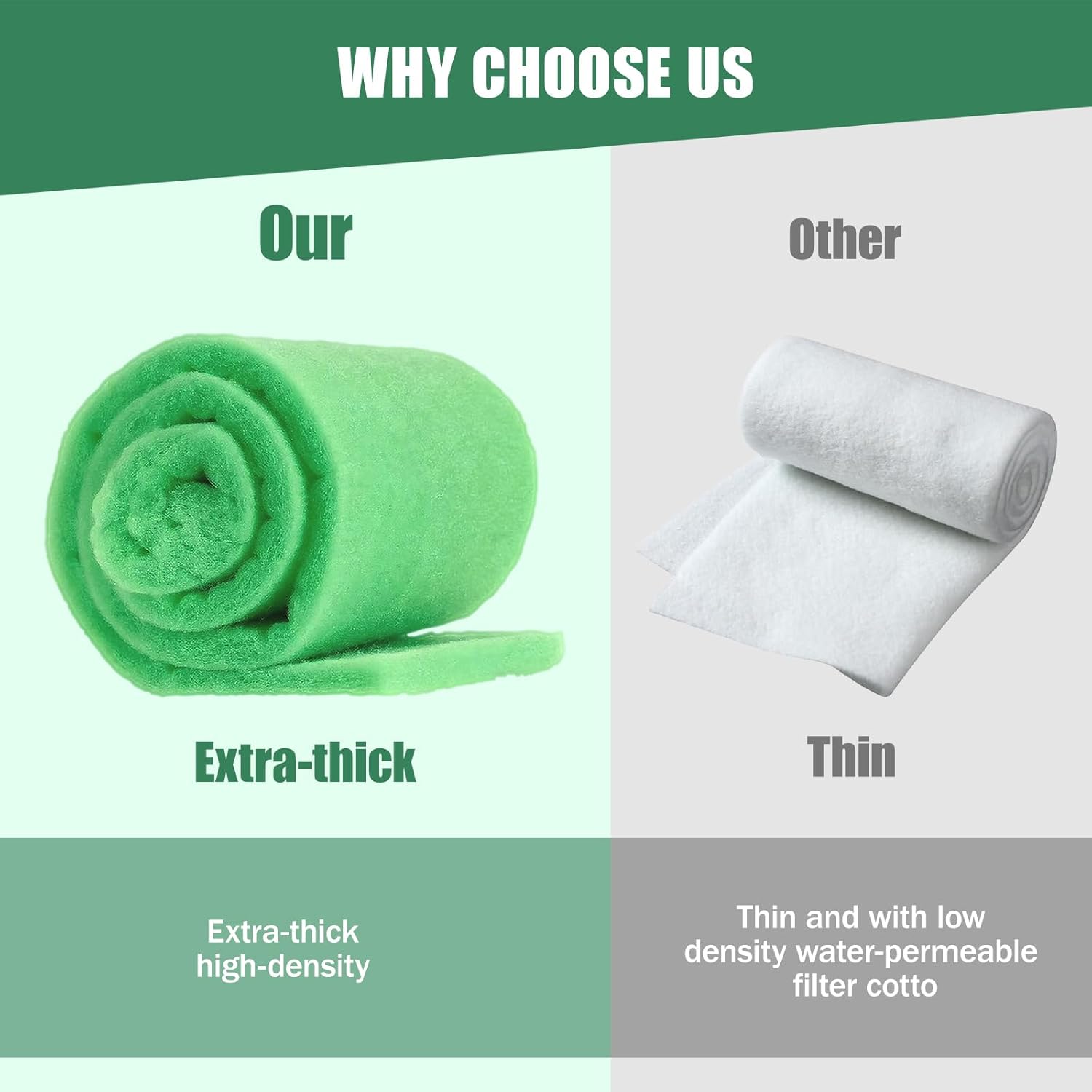 2PCS Aquarium Filter Floss for Fish Tank Filters-aquarium filter media-Aquarium Filter Pad-Media Roll for Crystal Clear Water,1" Thick (12 in Wide, 78 in Long) 6.6ft per Roll Total 13.2ft(green)