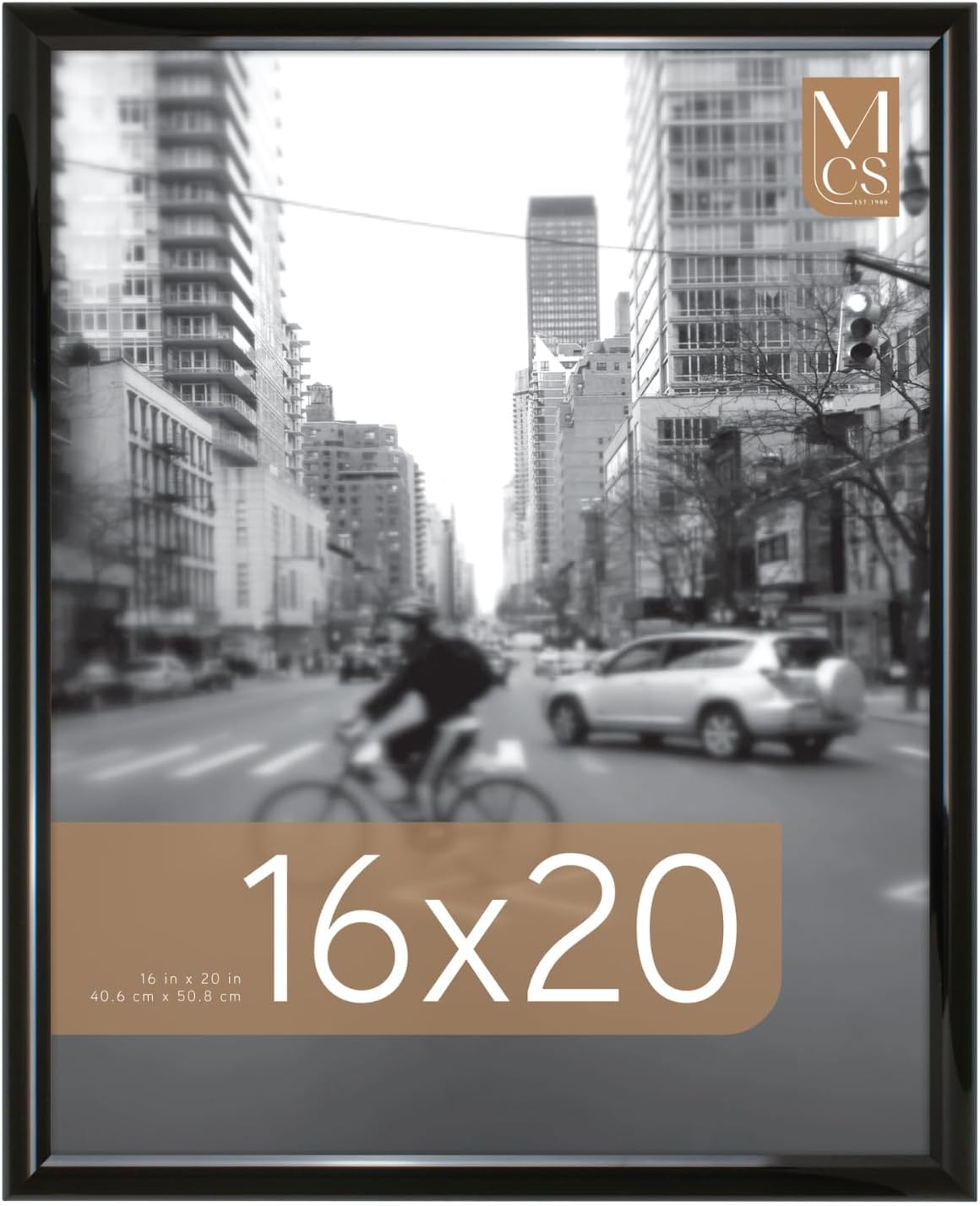 MCS Trendsetter 16x20 Poster Frame Black High-Gloss, Vertical & Horizontal Wall Hanging Large Picture Frame for Photos, Posters & Art Prints (1-Pack)
