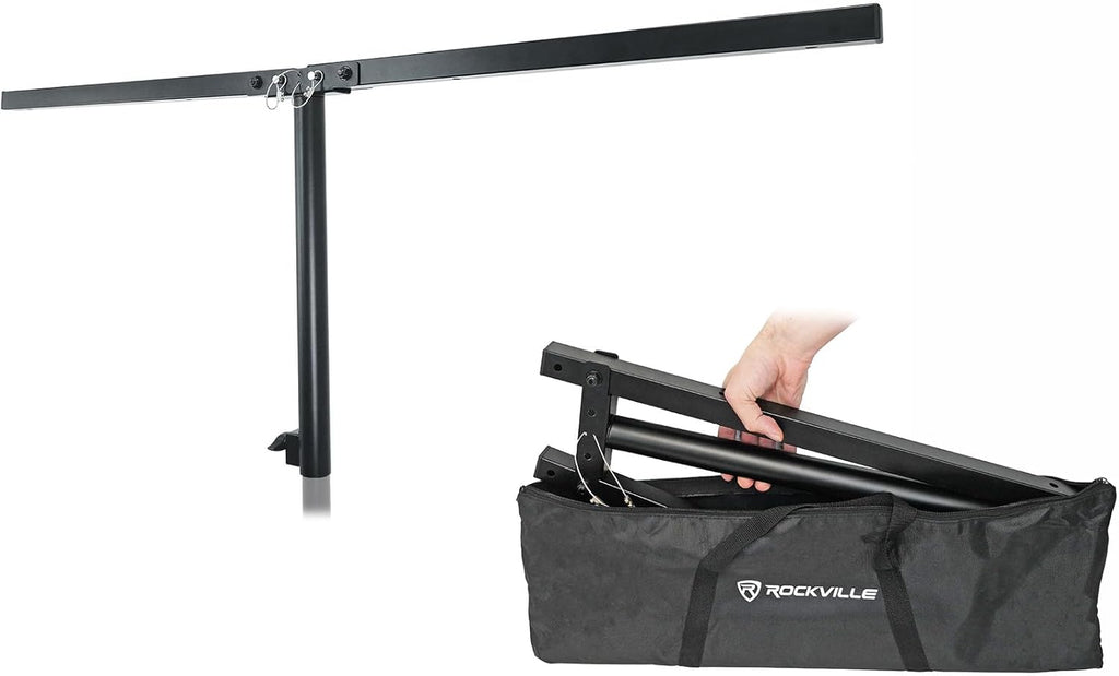 Rockville ACC-B Collapsible T-Bar Lighting Bar for 35MM Pole Stand, Travel Bag Included, 4 Light Mounts, Portable, Perfect for DJs/Events/Lights