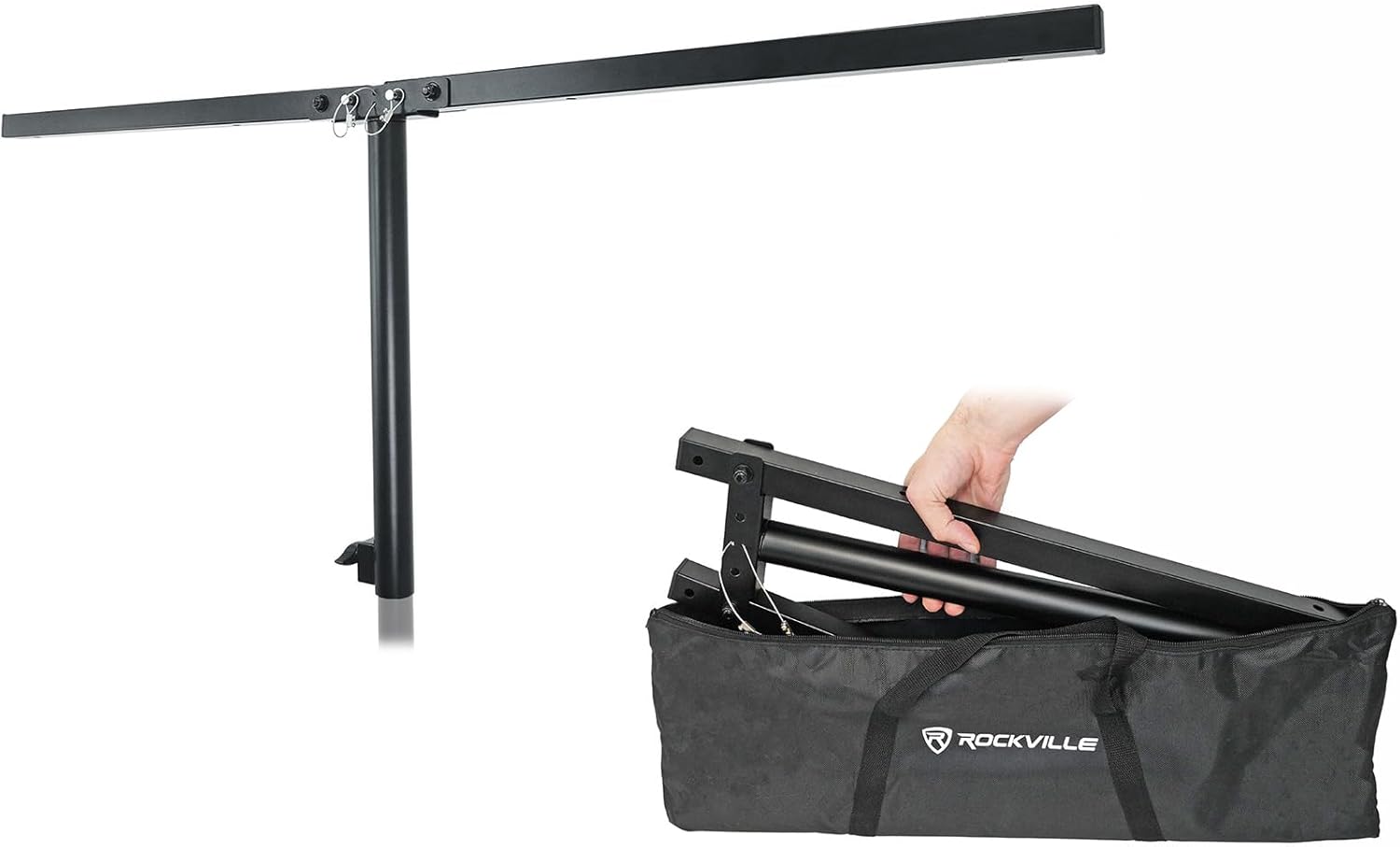 Rockville ACC-B Collapsible T-Bar Lighting Bar for 35MM Pole Stand, Travel Bag Included, 4 Light Mounts, Portable, Perfect for DJs/Events/Lights