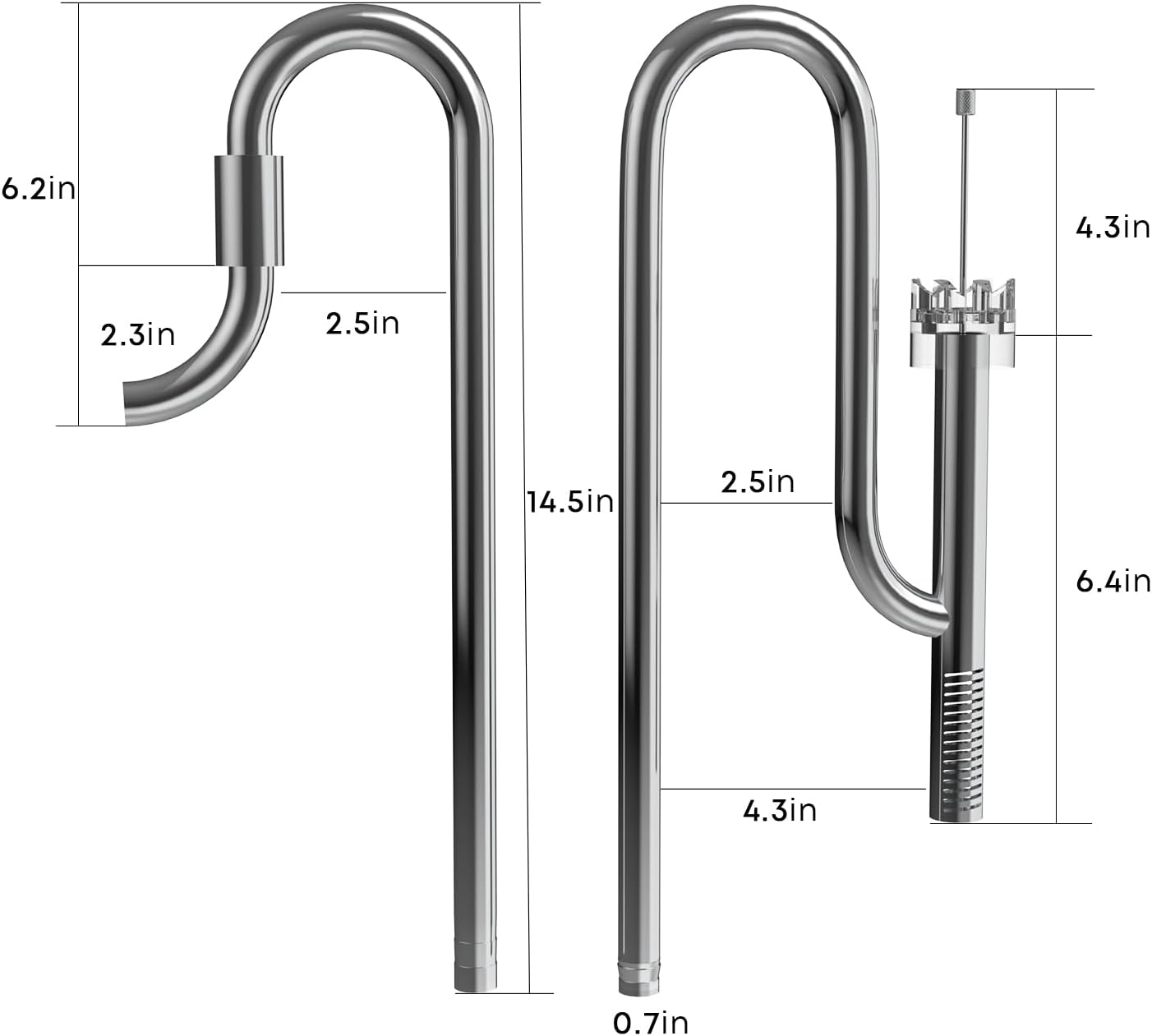 FZONE Aquarium Stainless Steel Skimmer Lily Pipes Inflow and Outflow with Spin Skimmer and Adjustable Rod for Aquarium Filter 5/8''(16/22mm) Tubing